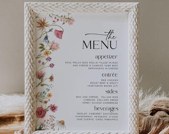 Floral Wedding Menu Sign Template: Spring Wildflower Design #viona