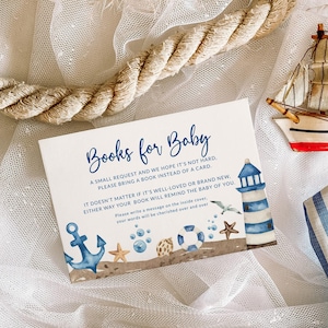 Nautical Baby Shower Books for Baby Card Template (5x3.5 inches)