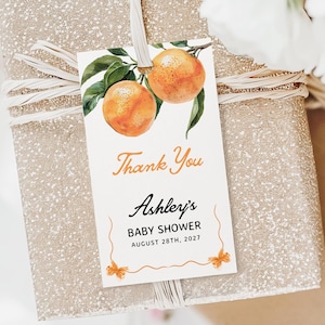 Etiqueta de agradecimiento / Etiqueta de regalo para baby shower / Etiqueta de recuerdo para baby shower / Tema naranja para baby shower / Plantilla editable #orn25