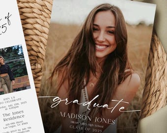 Plantilla editable para anuncio de graduación e invitación a fiesta con foto