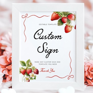 Strawberry Baby Shower Sign Template: Berry Sweet Party Decor (Digital Download) #sberry