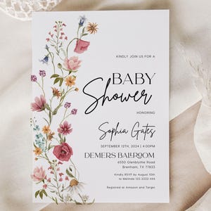 Uitnodiging babyshower wilde bloemen | Kleurrijke lente-zomerbloemen | Bewerkbare uitnodigingssjabloon #viona