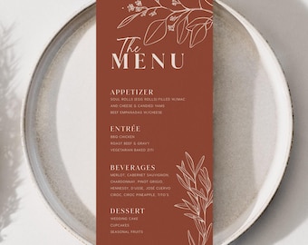 Boho Terracotta Trouwmenu Sjabloon: Herfst Bloemen Printbare Tafelmenukaarten #kruiden