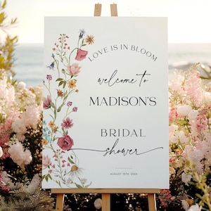 Love Is in Bloom Sign, Floral Bridal Shower Welcome Sign Template, Spring Summer Wildflowers  #viona