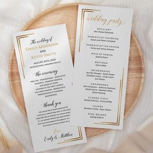 Plantilla de programa de bodas de oro: papelería minimalista para ceremonias