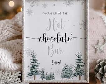 Winter Hot Chocolate Bar Sign: Editable Snowflake Holiday Party Sign Template #winterltc