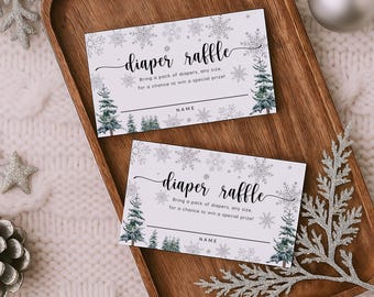 Boleto para rifa de pañales con diseño de copo de nieve invernal: Inserto imprimible para juego de baby shower #winterltc