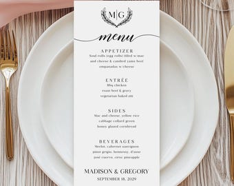 Minimalist Wedding Menu Template | Black and White Elegant Dinner Menu #scr025