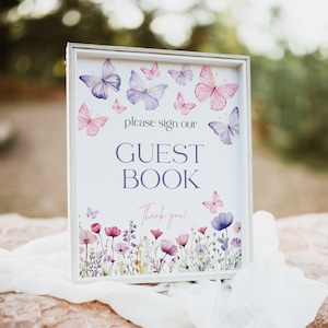 Butterfly Baby Shower Guest Book Sign: Watercolor Floral Template (Digital Download) #morpho