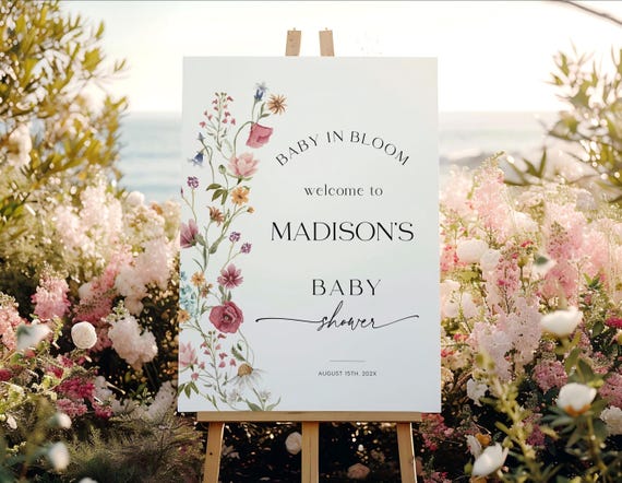Wildflower Baby Shower Welcome Sign: Baby In Bloom Sign #viona