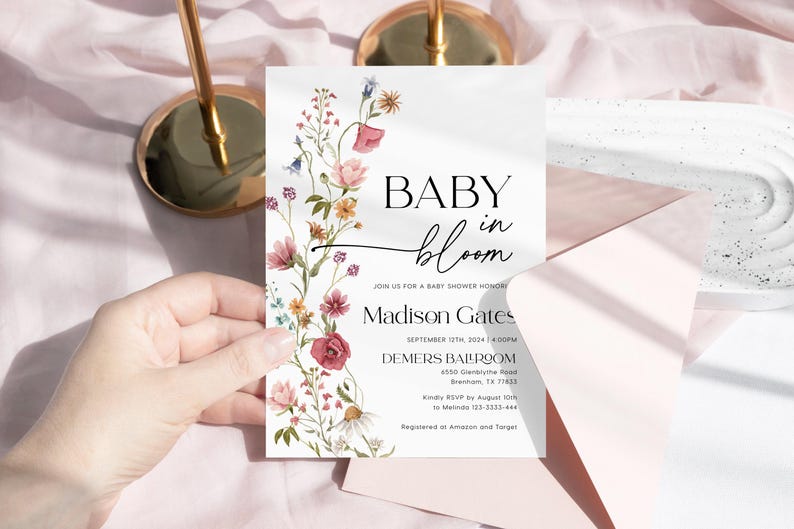Baby in Bloom Invitation, Editable Wildflower Baby Shower Invitation Template #viona image 10