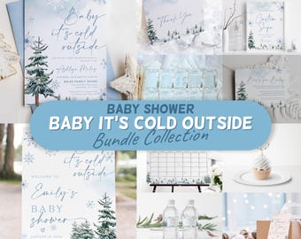 Winter Baby Shower Bundle: Snowflake & Pine Trees, Baby It's Cold Outside Theme #blueww