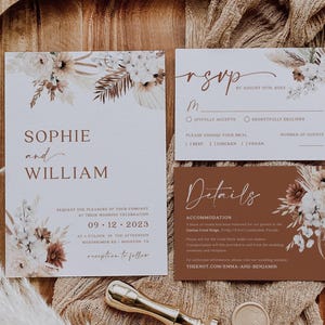 Boho Floral Wedding Invitation Suite Template: Rustic RSVP & Details Card #ellery