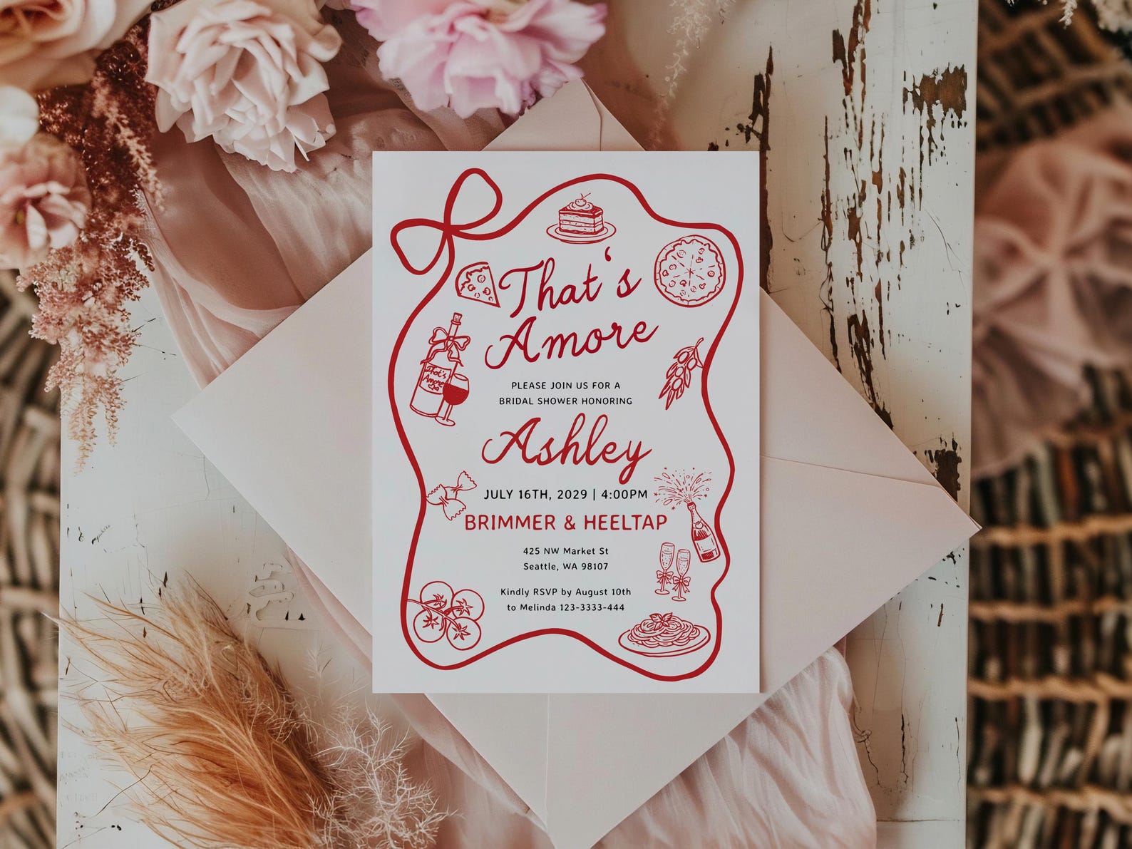 Whimsy Prom Invite Thats Amore Bridal Shower Invitation: Italian Pizza Theme, Red ...