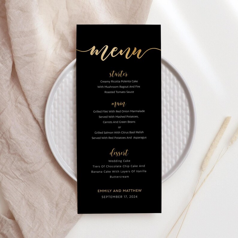 Black and Gold Wedding Menu Template: Elegant Calligraphy (digital ...