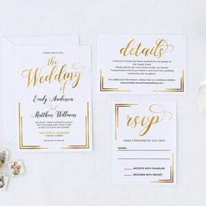Goldfolie Hochzeitseinladung Set: Elegantes Antwortkartendesign & Details #gds025