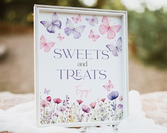 Letrero de dulces y golosinas, plantilla de letrero de mariposa para baby shower #morpho