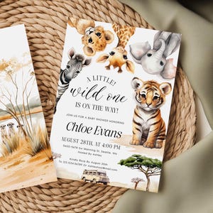 Modèle d'invitation du petit sauvage | Invitation baby shower Safari | Modèle d'invitation de baby shower dans la jungle # saf25