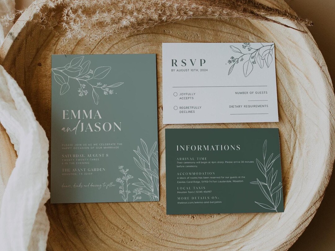 Sage Green Wedding Invitation Suite: Floral Invitation Template, RSVP ...