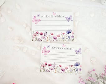 Sjabloon voor een babyshowerkaartje met advies en wensen met vlinders (direct te downloaden, bewerkbaar sjabloon) #morpho