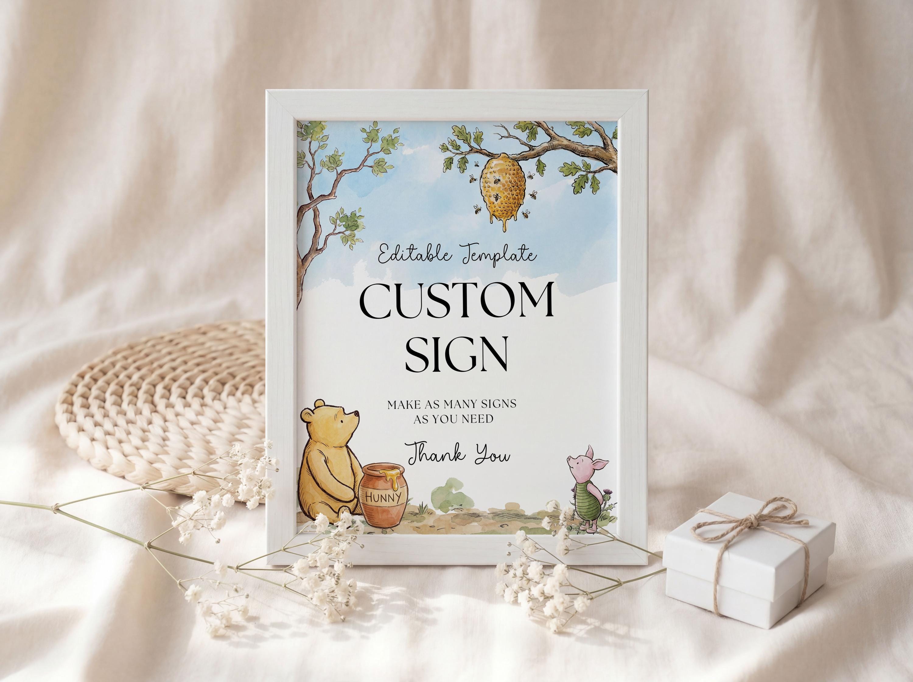 Winnie the Pooh Custom Sign: Editable Baby Shower Table Signage ...