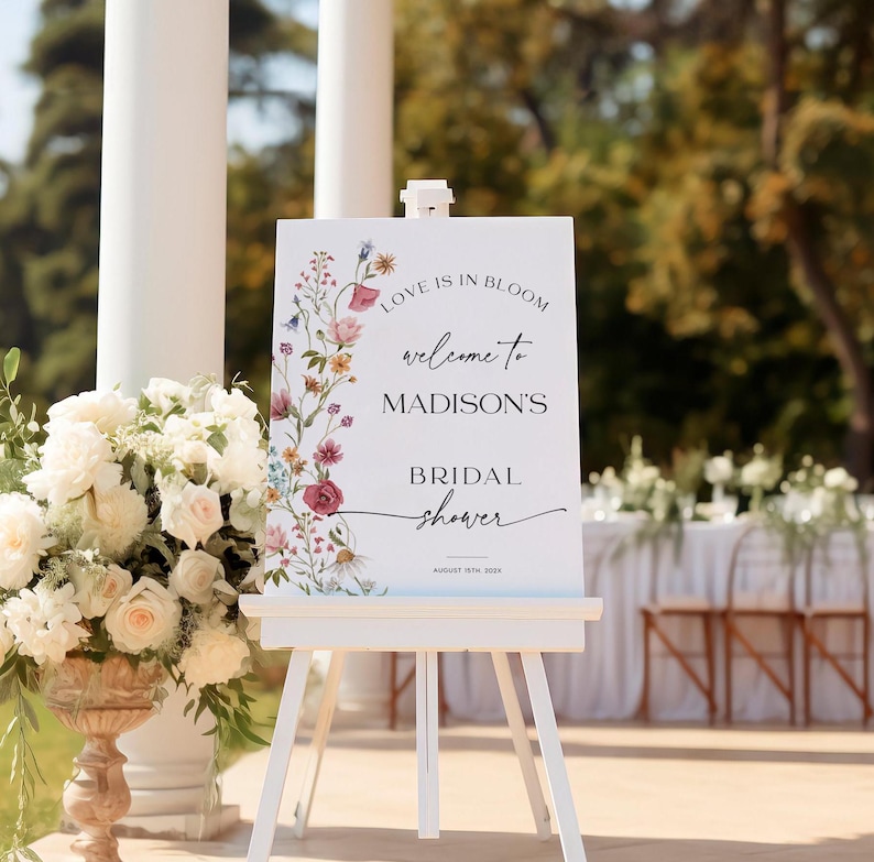 Love Is in Bloom Sign, Floral Bridal Shower Welcome Sign Template, Spring Summer Wildflowers #viona image 8