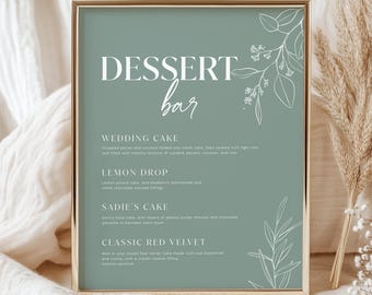 Editable Sage Green Floral Dessert Bar Sign: Wedding Table (Instant Editable Template) #sagefloral