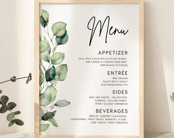 Modello di cartello per menù di nozze con tema verde (download digitale) #gre025