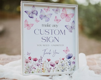 Letrero de mariposa para baby shower, plantilla de letrero personalizada editable #morpho