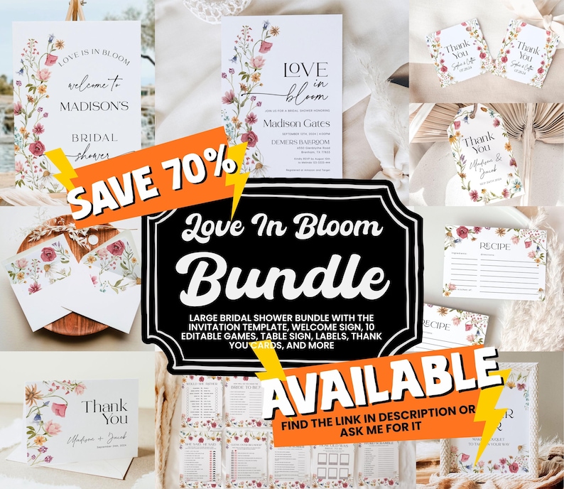 Love Is in Bloom Sign, Floral Bridal Shower Welcome Sign Template, Spring Summer Wildflowers #viona image 7