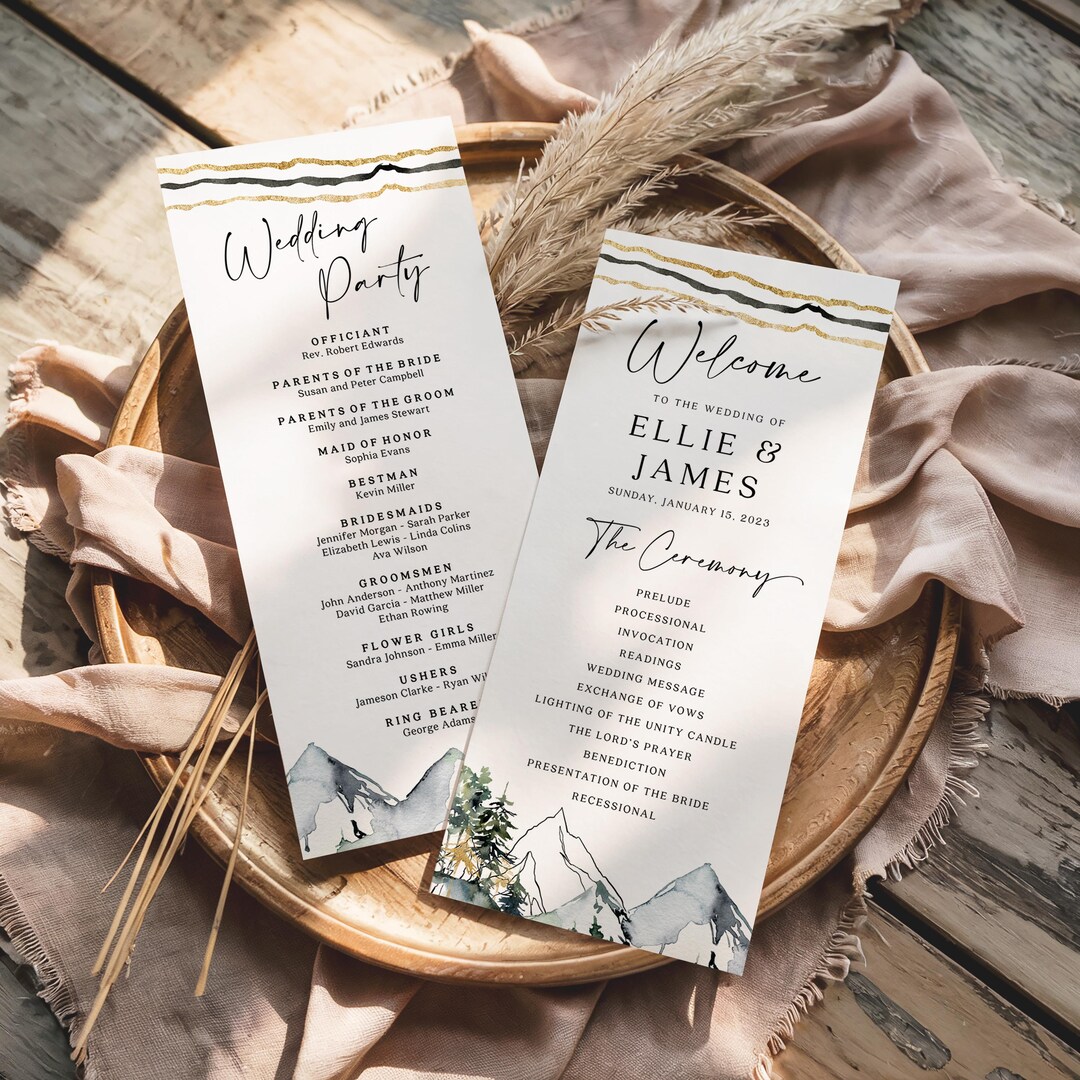Mountain Forest Wedding Program Template: Rustic Order of Events # ...