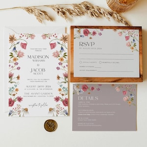 Boho Floral Wedding Invitation Set: Spring Summer Template #viona