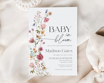 Baby In Bloom Invitation: Wildflower Editable Invite Template #viona