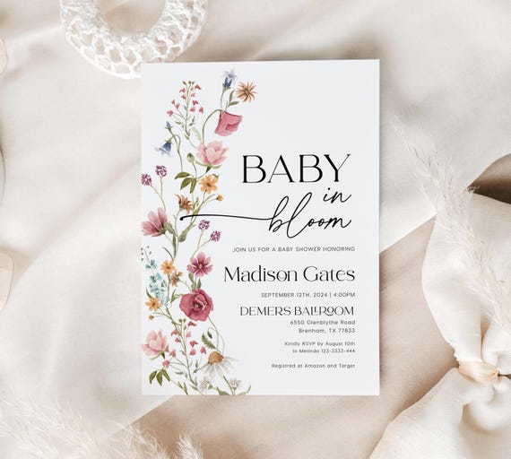 Baby Shower Baby in Bloom Invitation: Editable Wildflower Invitation, Digital Template #viona