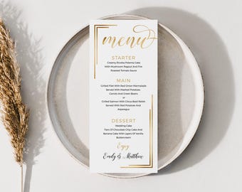Gold Wedding Menu Template: Elegant Cursive Font (Digital Download) #gds025