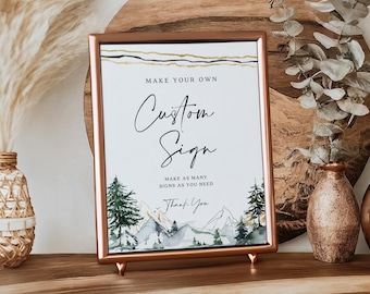 Bearbeitbare benutzerdefinierte Schildvorlage, Bergwald Hochzeitsschild, rustikales druckbares DIY Schild, erstellen Sie Ihre eigene Schildvorlage #mntlwt