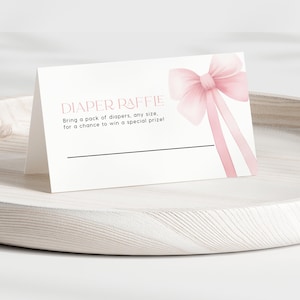 Pink Bow Diaper Raffle Ticket: Editable Baby Shower Game (Printable Insert) #bow25