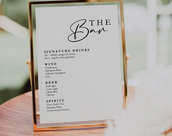 Wedding Bar Menu Sign Template: Modern Script (Instant Editable Template) #elg021