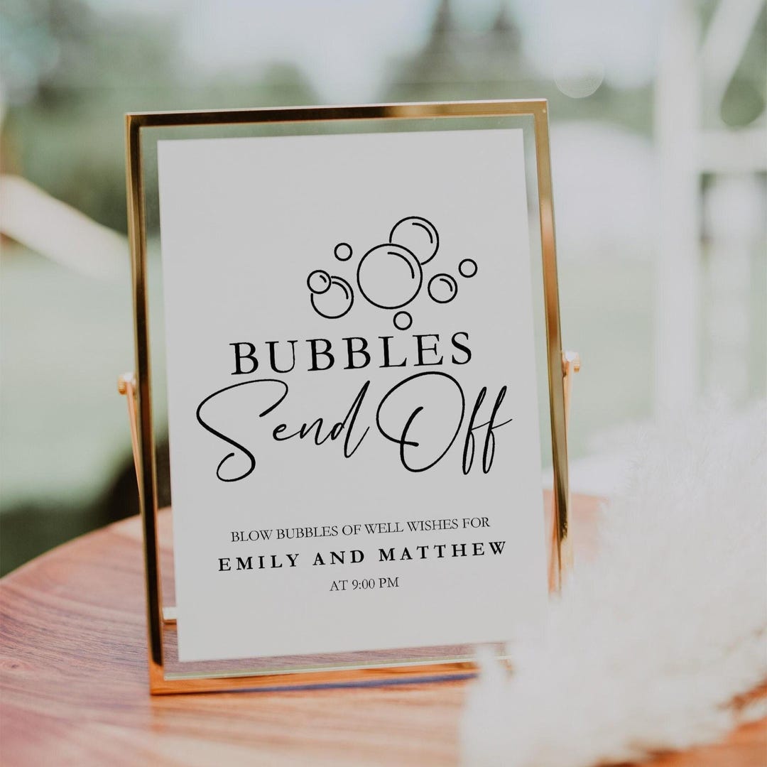 Top Send Bubble Minimalist Bubbles Send off Sign: Wedding Template (instant Editable ...