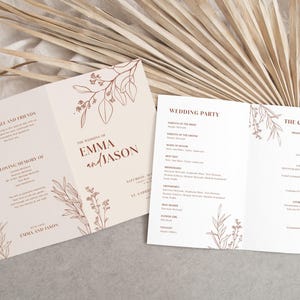 Libretto di programma di matrimonio minimalista / Programma di cerimonia floreale boho / Itinerario di matrimonio modificabile / Modello di programma di matrimonio #herbal