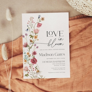 Love In Bloom Invitation, Floral Bridal Shower Invitation Template, Spring Summer Wildflowers #viona image 3