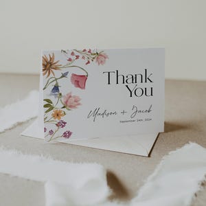Cartões de agradecimento | Modelo de cartão de agradecimento floral | Cartões de agradecimento coloridos com flores silvestres #viona