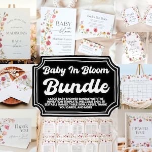 Baby in Bloom Bundle: Editable Baby Shower Invitation template, Welcome sign, Table Sign, Games #viona