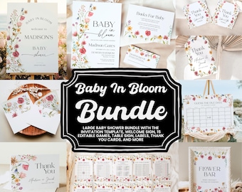 Baby in Bloom Bundle: Editable Baby Shower Invitation template, Welcome sign, Table Sign, Games #viona