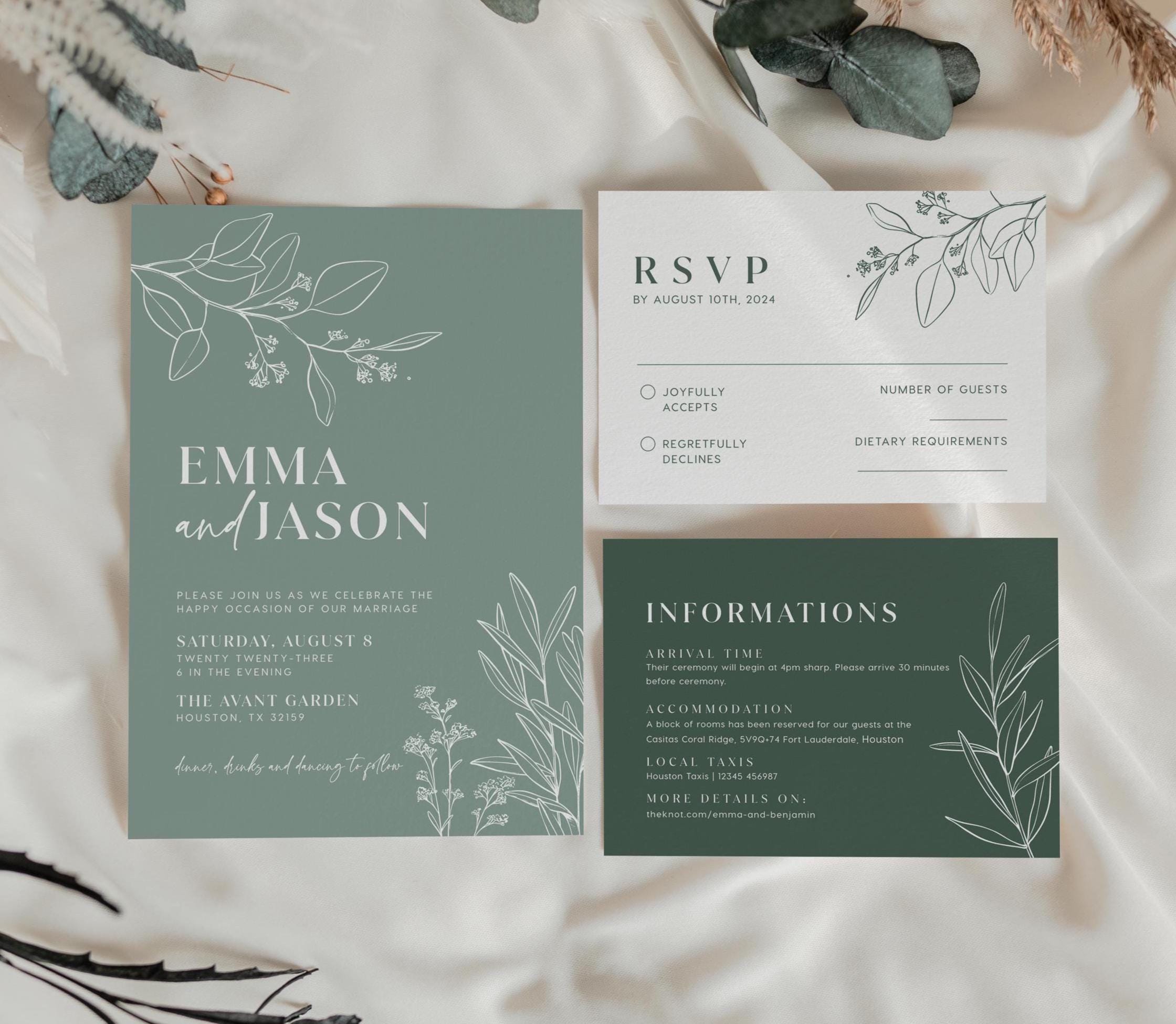Sage Green Wedding Invitation Suite: Floral Invitation Template, RSVP ...