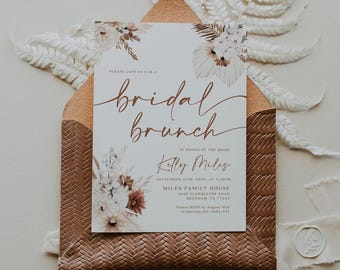 Boho Bridal Brunch Invitation Template: Terracotta Pampas Bridal Shower invite #ellery