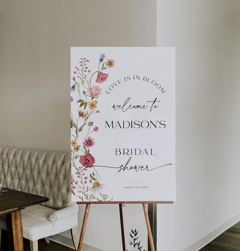 Love Is in Bloom Sign, Floral Bridal Shower Welcome Sign Template, Spring Summer Wildflowers #viona image 4