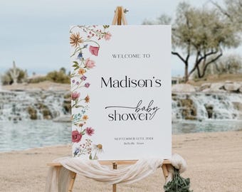 Baby Shower Welcome Sign | Spring Summer Floral and Wildflowers Bloom | Editable Digital Template #viona