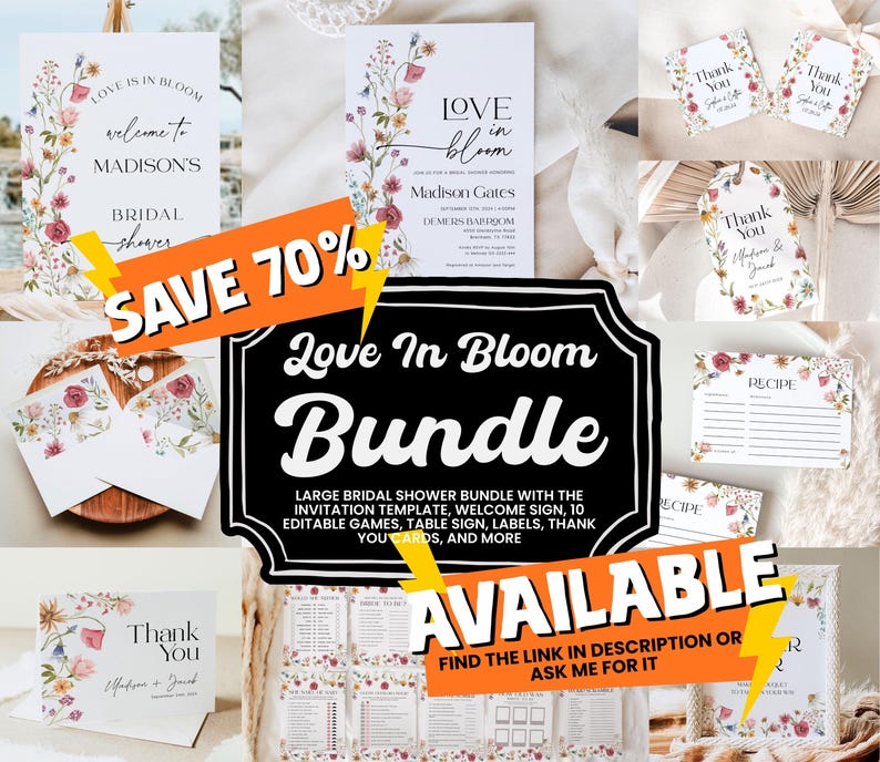 Love In Bloom Invitation, Floral Bridal Shower Invitation Template, Spring Summer Wildflowers #viona image 6