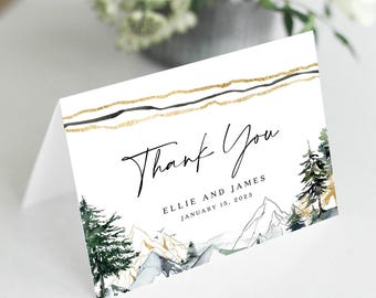Mountain Wedding Thank You Card Template: Rustic Forest Design (Digital Download) #mntlwt